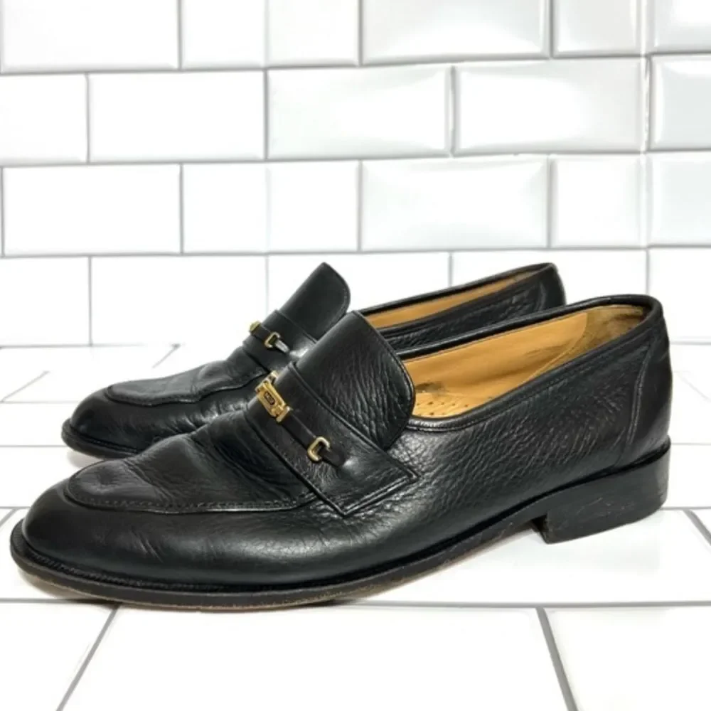 Bally Loafers Men’s Dress Shoes Black Leather Slip On’s Size 8